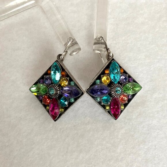 Firefly Mosaic Jewelry Silver Plated Rhinestone Dangle Drop Earrings 925 Hooks - Picture 6 of 16